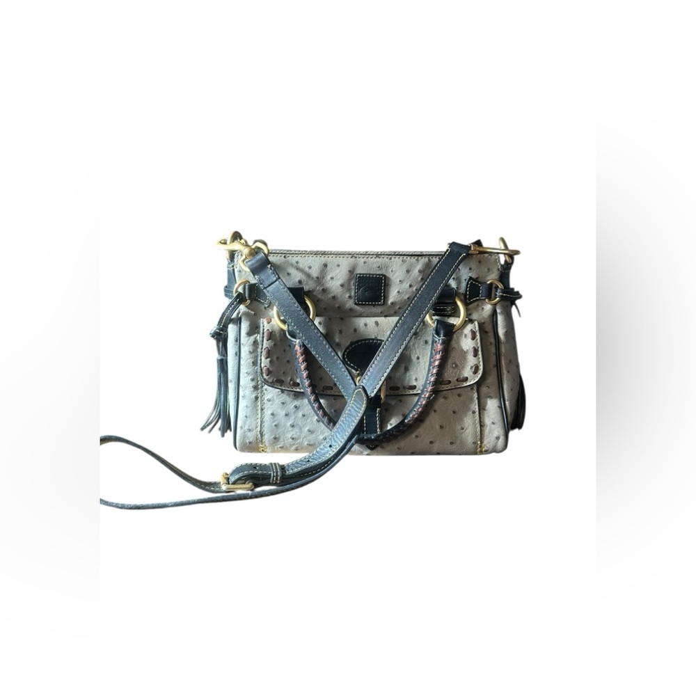 Dooney & Bourke Full Quill Ostrich Leather Bag Gray & Brown - Picture 2 of 16
